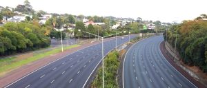 Empty Auckland motorway at 8:30 AM on Monday 30 March 2020 during Covid-19 Level 4 lockdown.